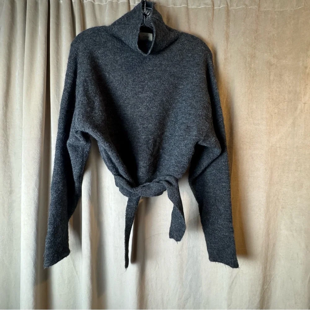 ARITZIA‎ WILFRED Lorin Tie Alpaca Blend Charcoal Turtleneck Sweater Sz Small